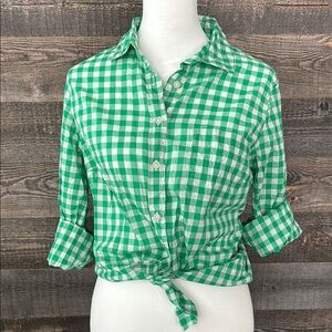 J. Crew Green and White Checkered Button Down Shirt